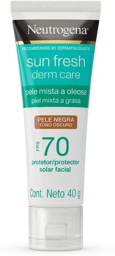 Neutrogena Sun Fresh Protetor Solar Facial Derm Care, Pele Oleosa, Sem/Com Cor, FPS 70, 40g